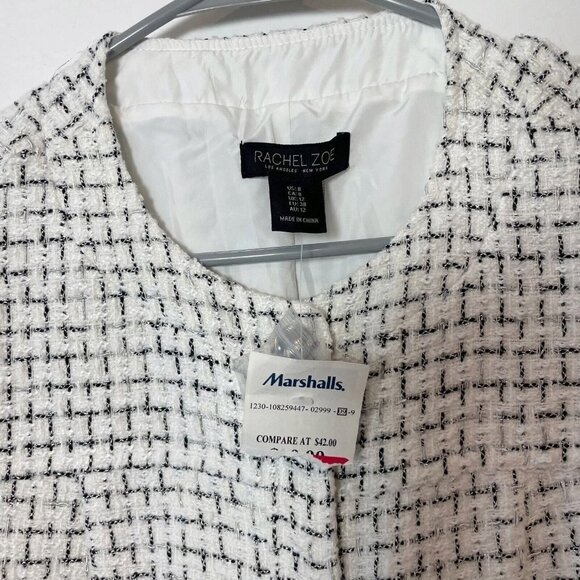 Rachel Zoe Tweed Button Up Mini Dress Womens Size 8 White Short Sleeve NEW - Picture 3 of 15